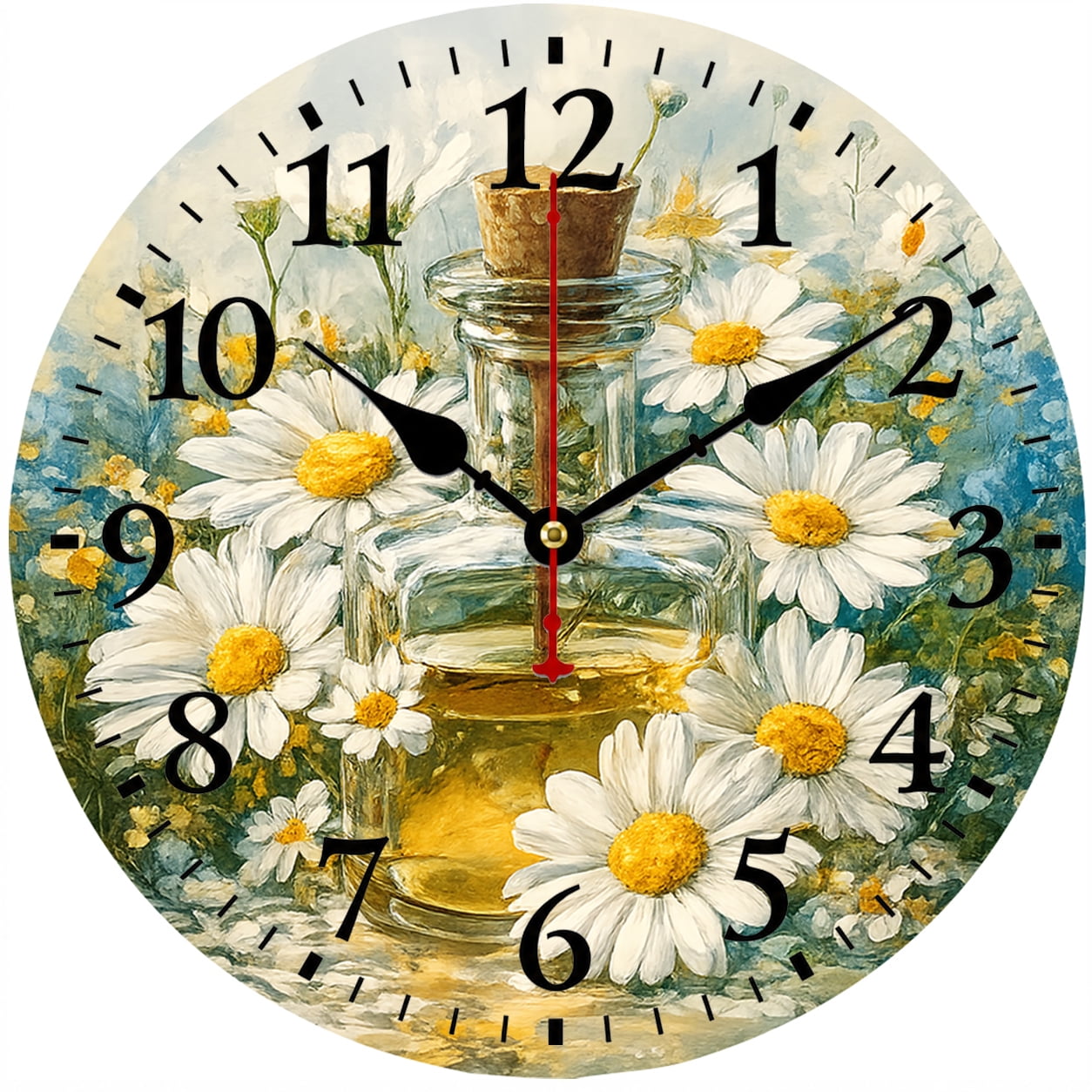 9.84 Inch Daisy Wall Clock, Vintage Floral Battery Operated Analog Clock with Large Numbers, Farmhouse Kitchen Decor for Living Room Bedroom Bathroom Office