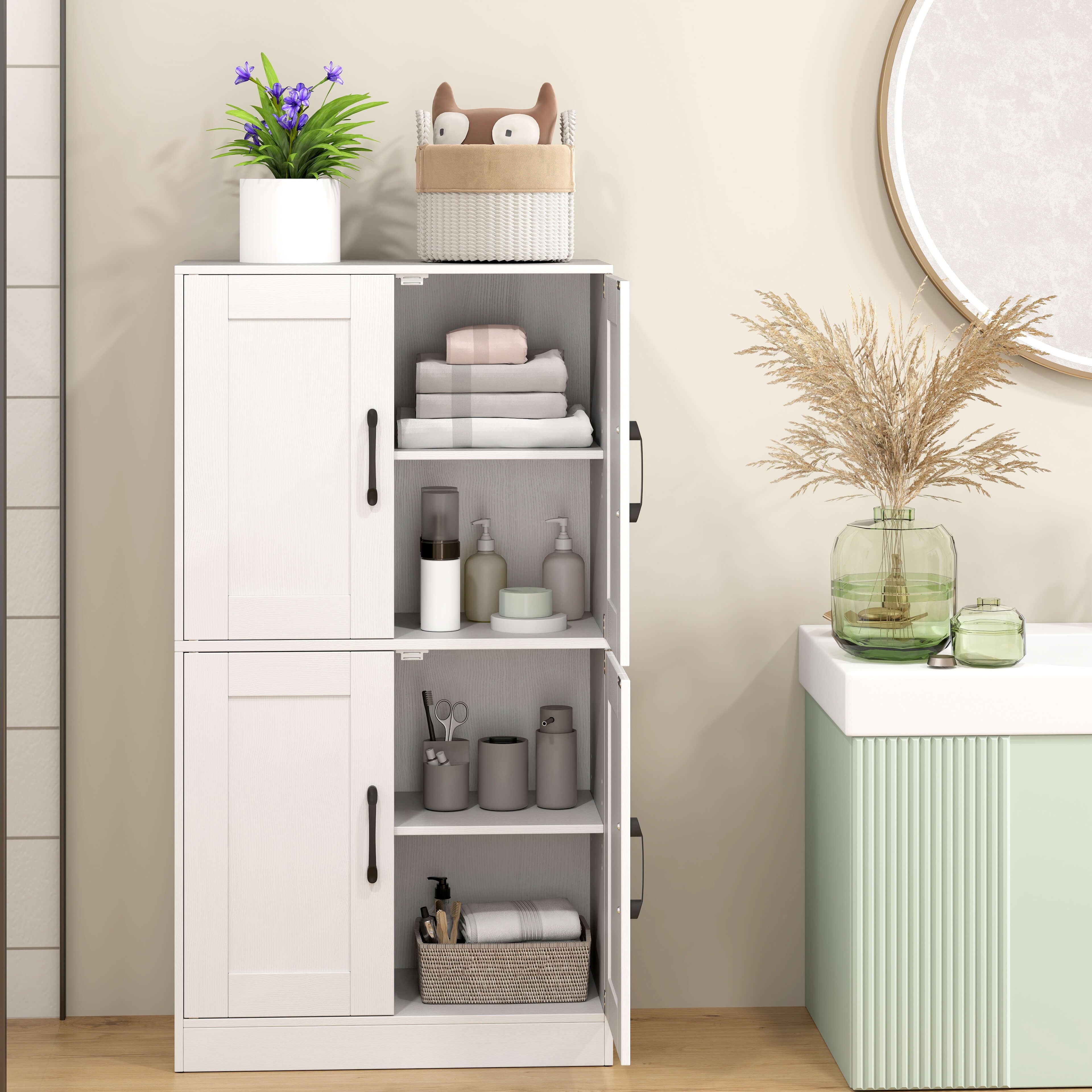 Costway Bathroom Cabinet with Doors & Adjustable Shelves Storage Organizer for Living Room White