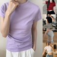 thumbnail image 4 of Womens Soft Fabric Basic O Neck T Shirt with Short Sleeves for Spring Summer, 4 of 5