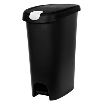 Hefty 12 Gallon T Can, Plastic Lockable Slim Step On Kitchen T Can, Black