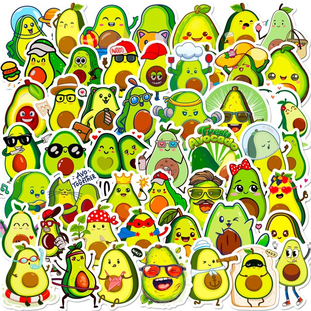 Paquete de pegatinas con forma de aguacate lindo, 50 unidades, impermeables para niños y adultos