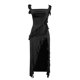 thumbnail image 5 of Vestido largo sin mangas sexy con abertura alta y volantes para mujer, color liso, poliéster y spandex, XS-L-XL, 5 of 5