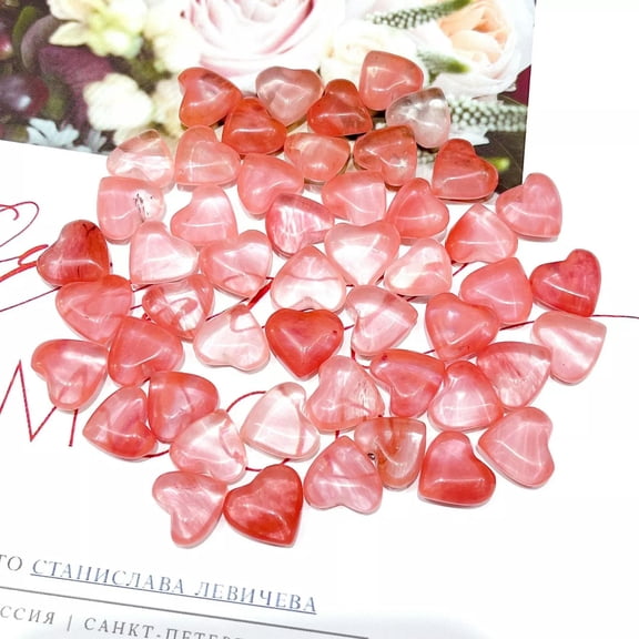 MATROOY 50pcs Small Cherry Quartz Stone Healing Heart Gemstone for Home Decor 12x6mm