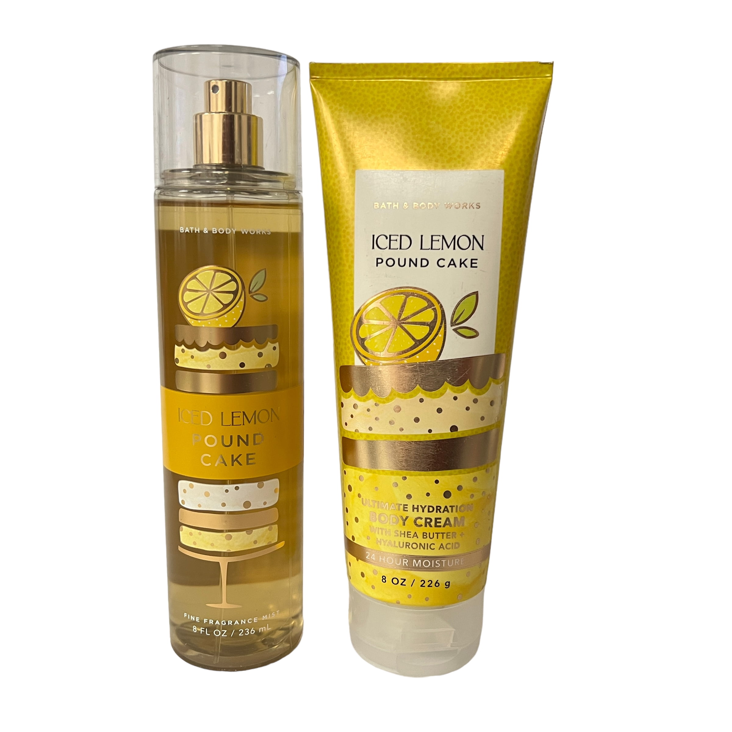 Bath and Body Works Iced Lemon Pound Cake Fragrance Mist & Body Cream Set 8 fl oz