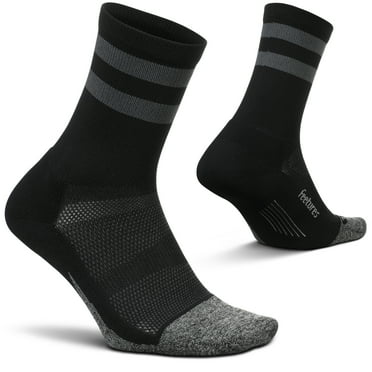 Feetures Elite Light Cushion Mini Crew Sock - Sport Sock with Targeted Compression - Dark Gray, M (1 Pair)