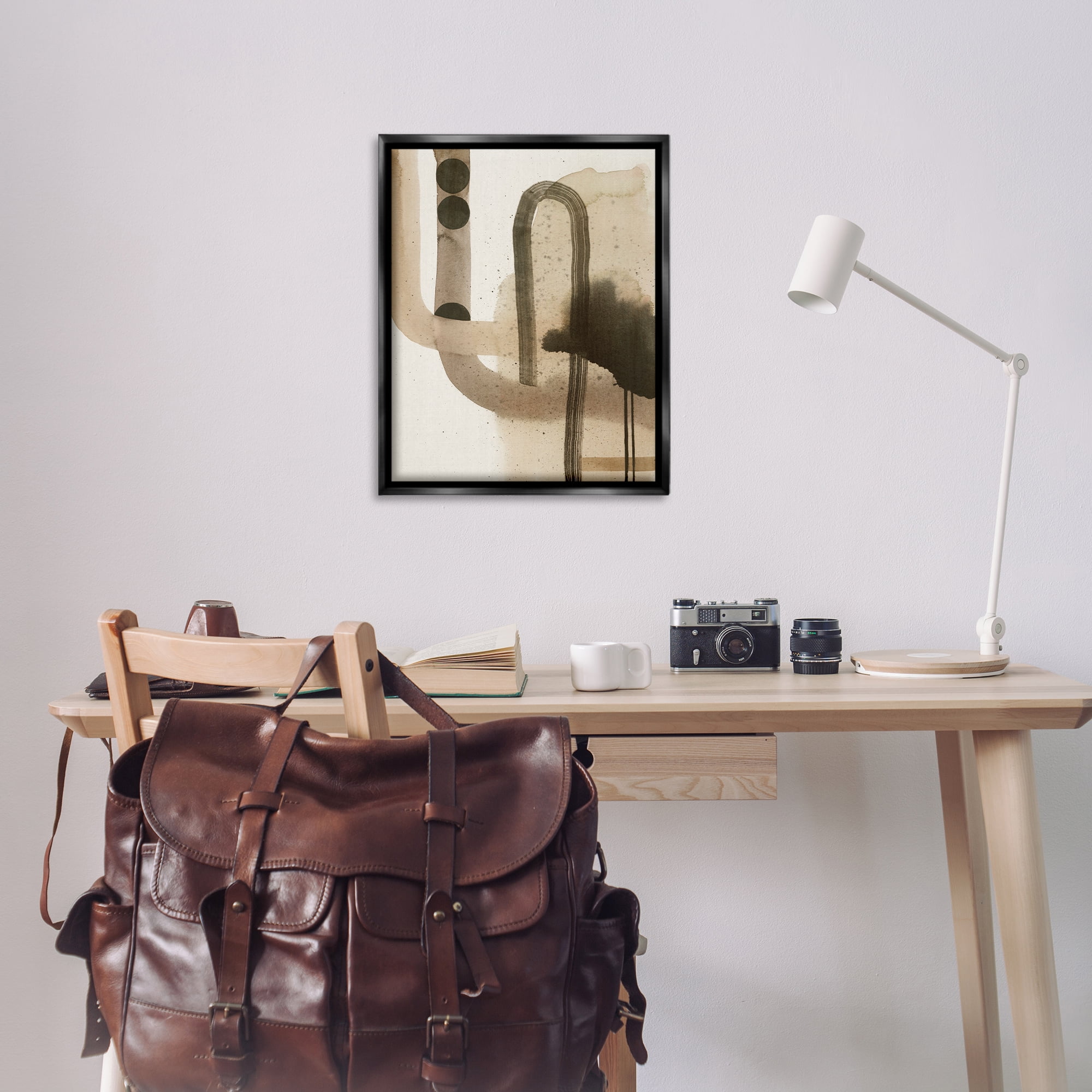 Stupell Industries Curved Neutral Arches Abstract Painting Black Floater Framed Canvas Art Print Wall Art, 25 x 31