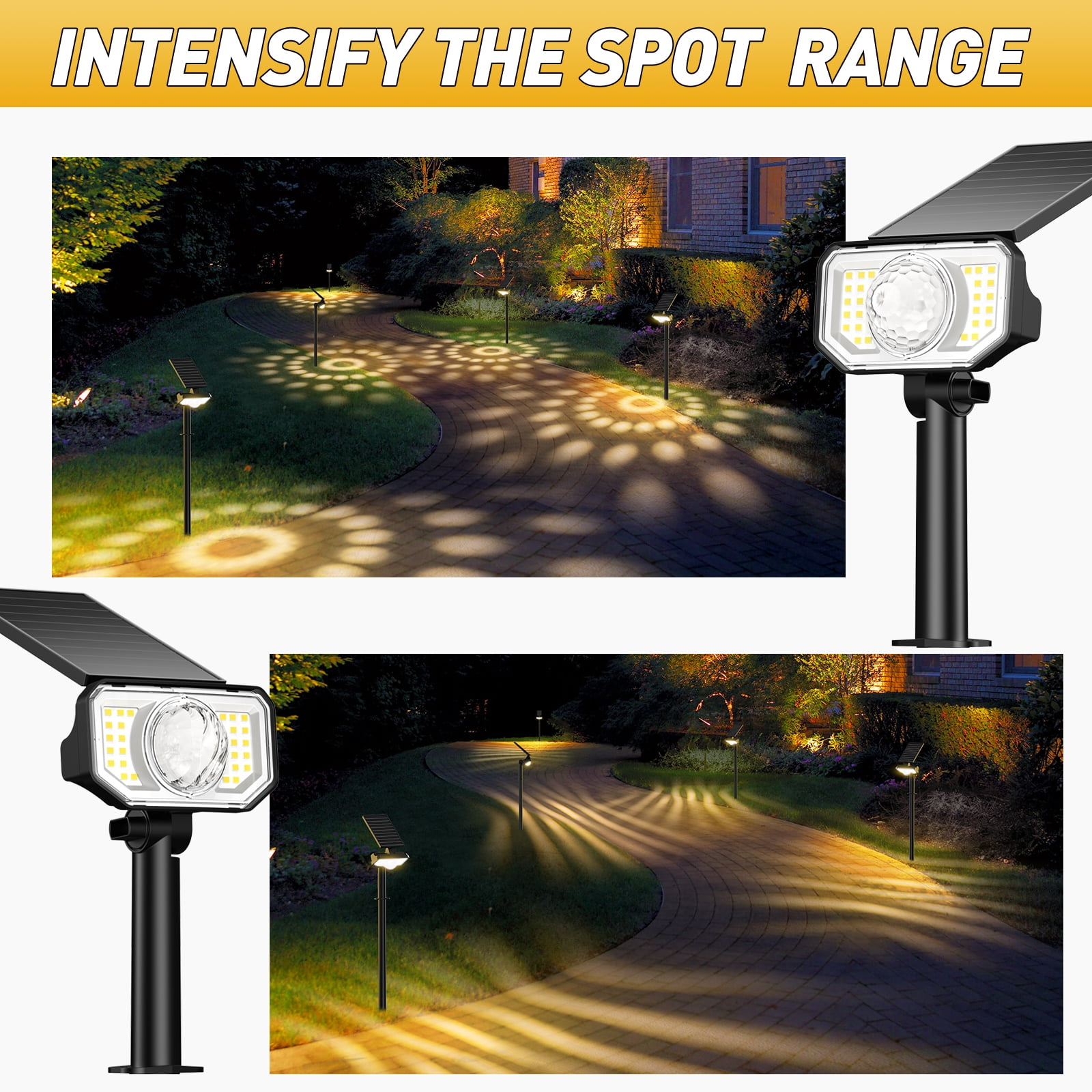 Quntis Solar Spotlights Outdoor, Adjustable Dual-Lens Solar Landscape Lights, IP65 Waterproof, 3 Brightness Modes & Auto-On/Off, High-Efficiency Solar Powered Spotlights for Yard, Pathway