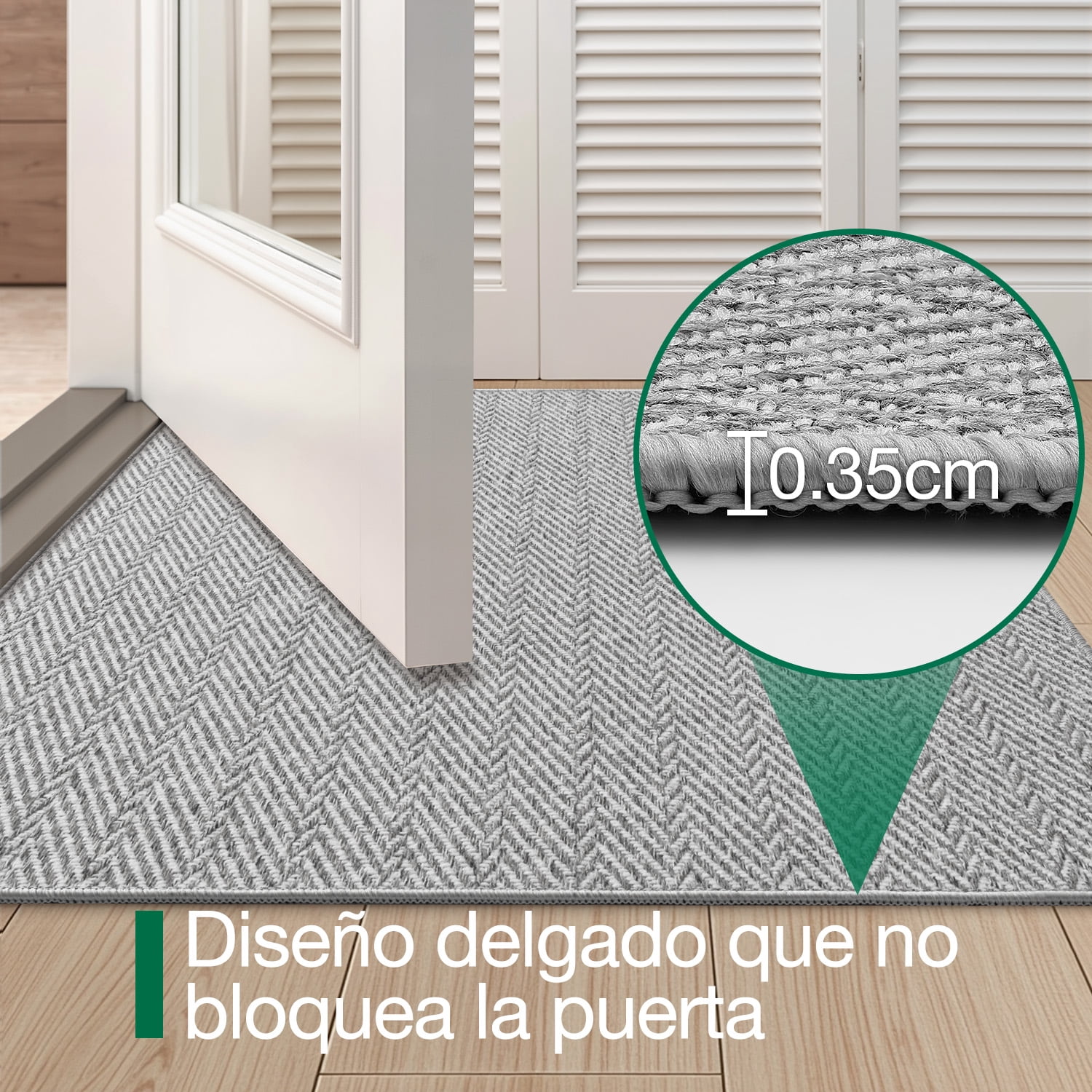 FRABE Ultra Thin Indoor Door Mat Non Slip, Low Profile Entryway Mat, Pet Friendly Doormat with Herringbone Design for Inside, Patio, Porch, Grey, 17x30