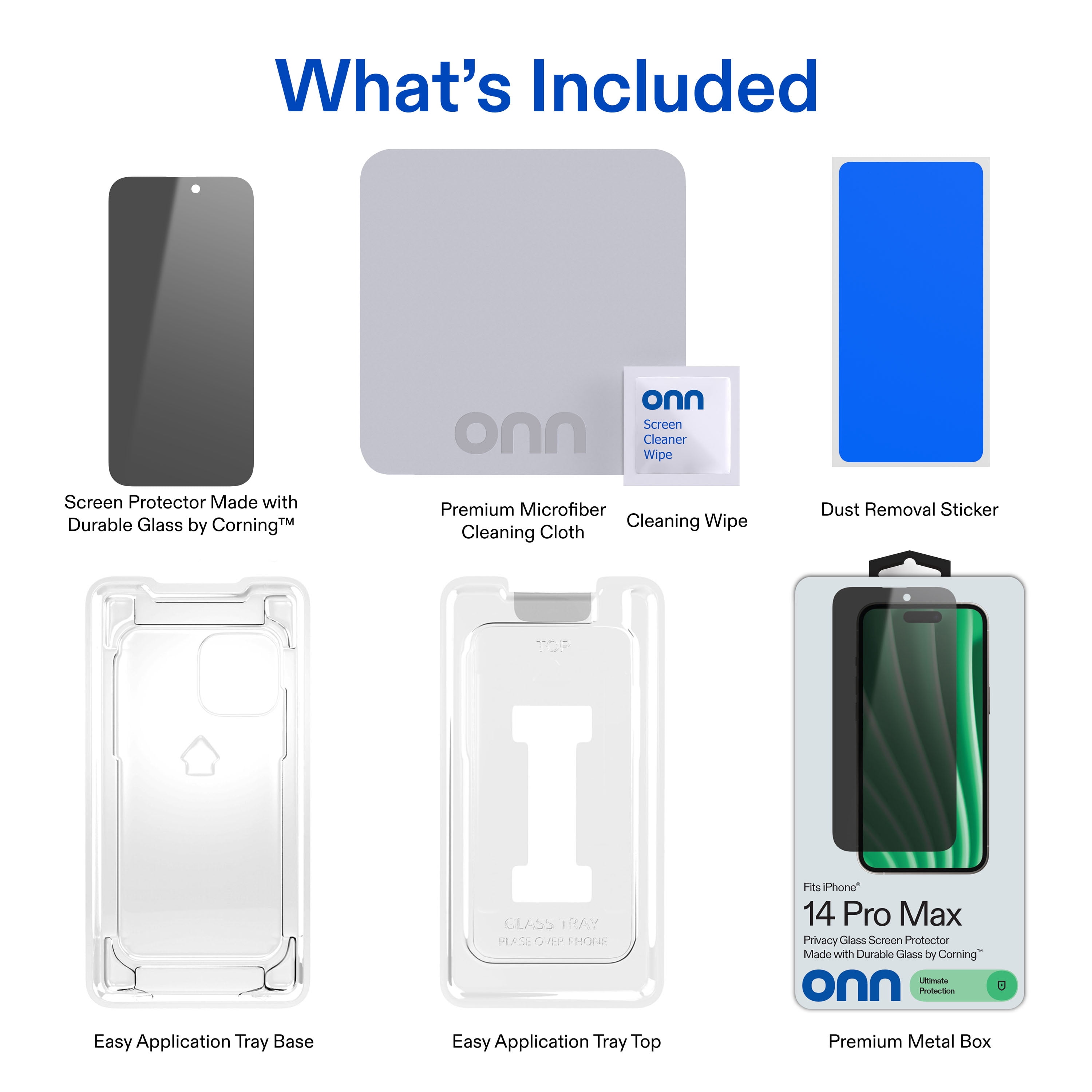 onn Privacy Glass Screen Protector for iPhone® 14 Pro Max, Made with Durable Glass by Corning™ for Ultimate Protection, Includes Easy Application Tray