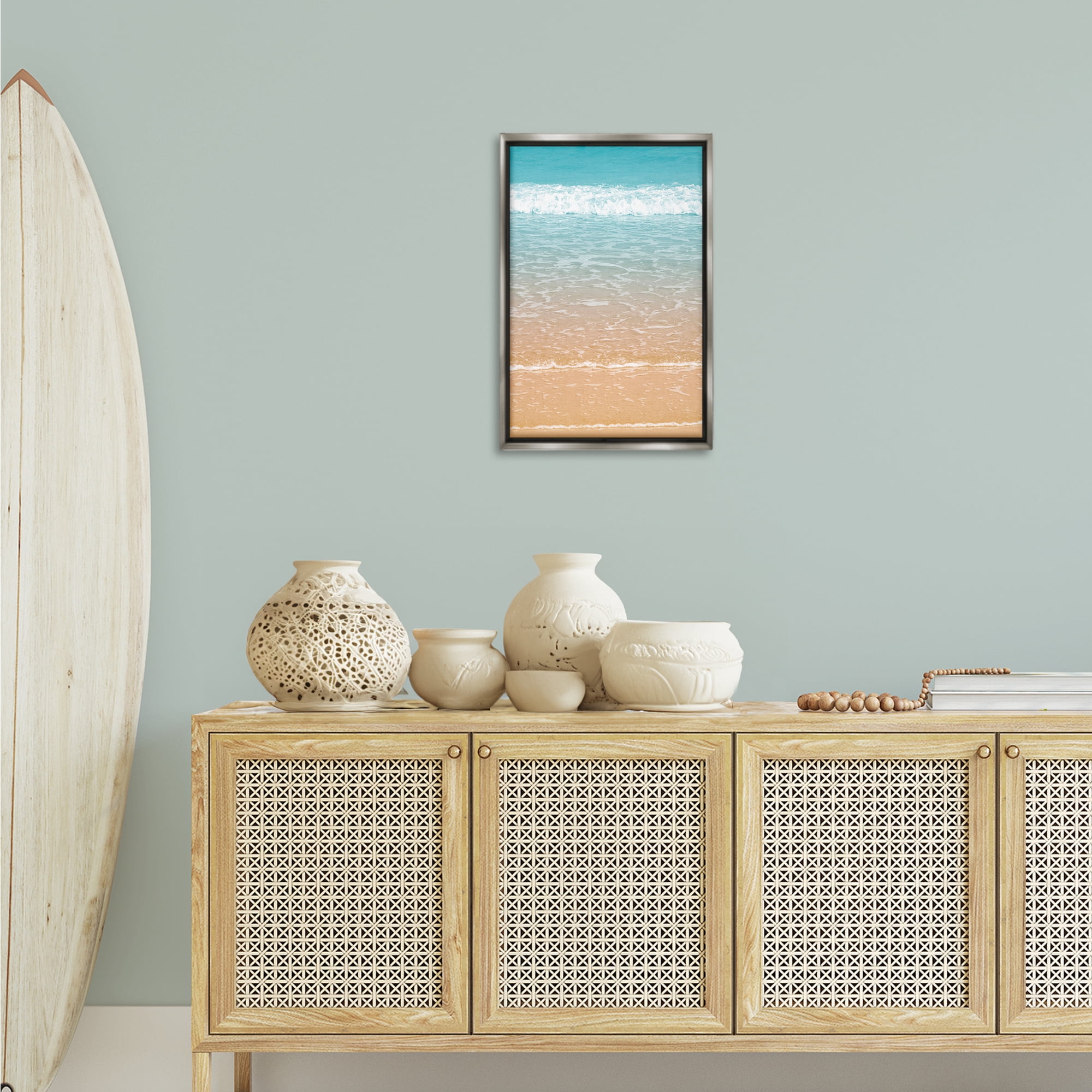 Stupell Industries Clear Waters Shore Nautical & Beach Photography Gray Floater Framed Canvas Art Print Wall Art, 17 x 25