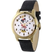 Minnie Mouse Women's Gold Alloy Watch, Black Sequins Strap