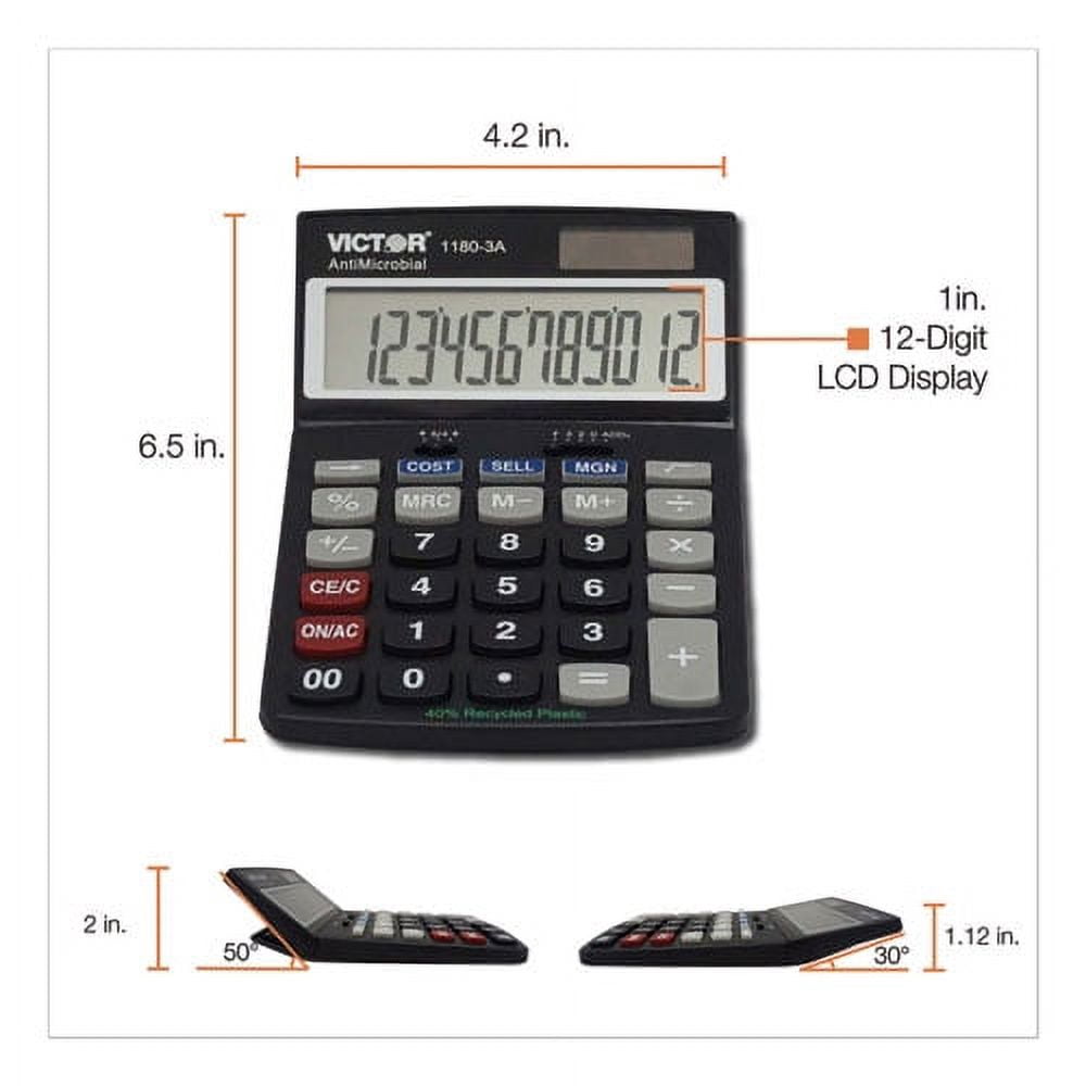1180-3a Antimicrobial Desktop Calculator, 12-Digit Lcd | Bundle of 10 Each