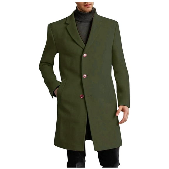 Xdegoge Mens Knee Length Trench Coat Windproof Keep Warm Overcoat Notched Lapel Long Jacket Single Breasted Classic Winter Overcoats Casual Stylish Coats
