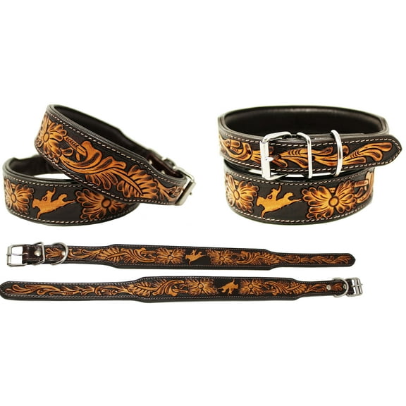XSmall 9''- 13''  Heavy Duty Padded Leather Floral Tooled Dog Collar 60FK09