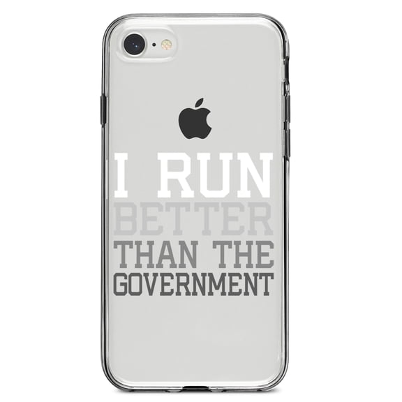 DistinctInk Clear Shockproof Hybrid Case for iPhone 7 8 SE (2020 Model) 4.7" Screen TPU Bumper Acrylic Back Tempered Glass Screen Protector - I Run Better Than the Government