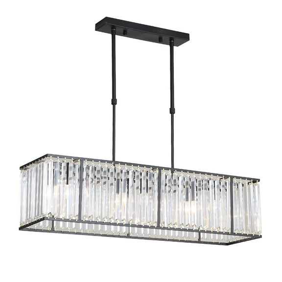 Anqidi 33.5" Modern Crystal Fringe Chandelier Rectangle Pendant Light 4 Lights Linear Ceiling Lamp
