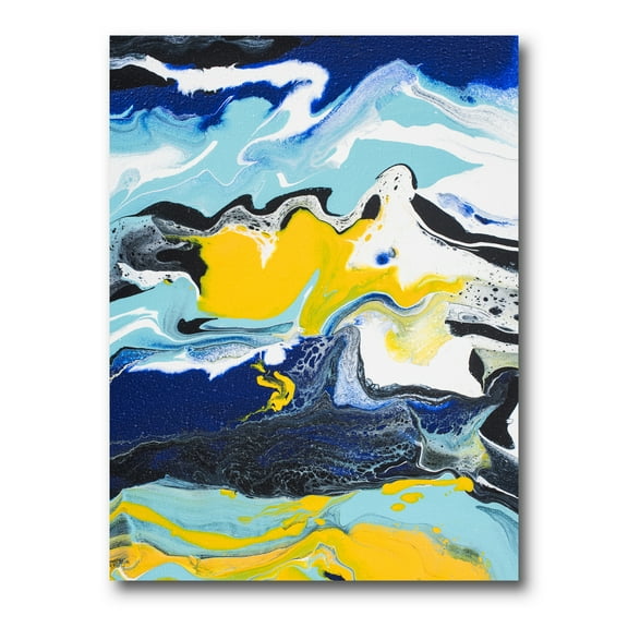 Designart ' Abstract Marble Composition In Blue and Yellow II ' Modern Canvas Wall Art Print