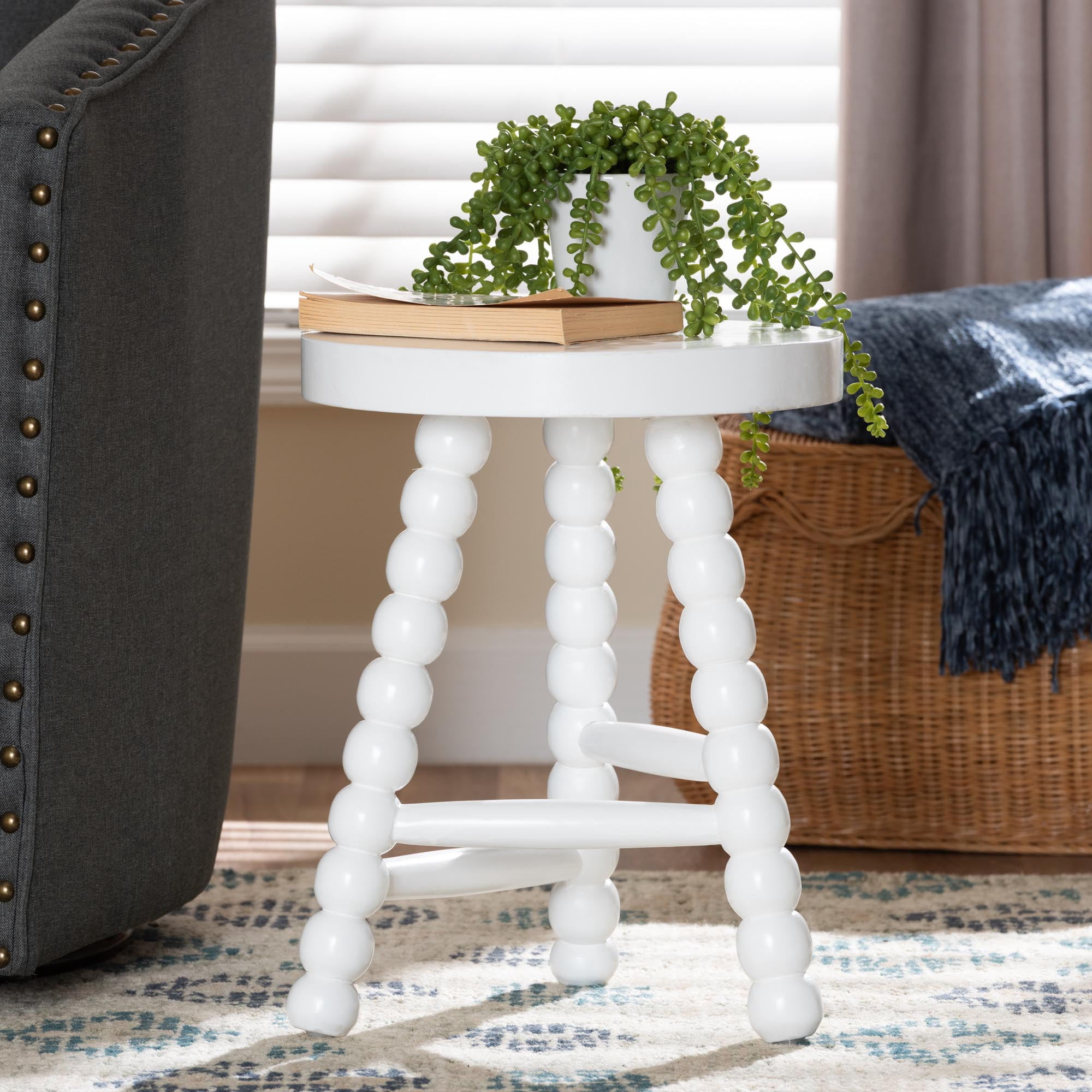 bali & pari David Traditional Accent Stool, White