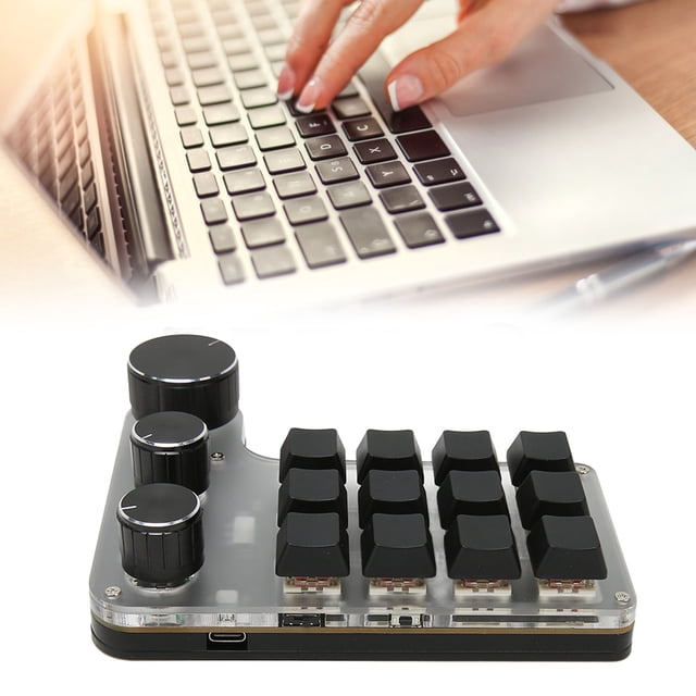 Mini Clavier de Jeu Mécanique Macro, 12 Touches 3 Boutons à une Main USB pour PC, Raccourci Programmable Fonction Personnalisée,