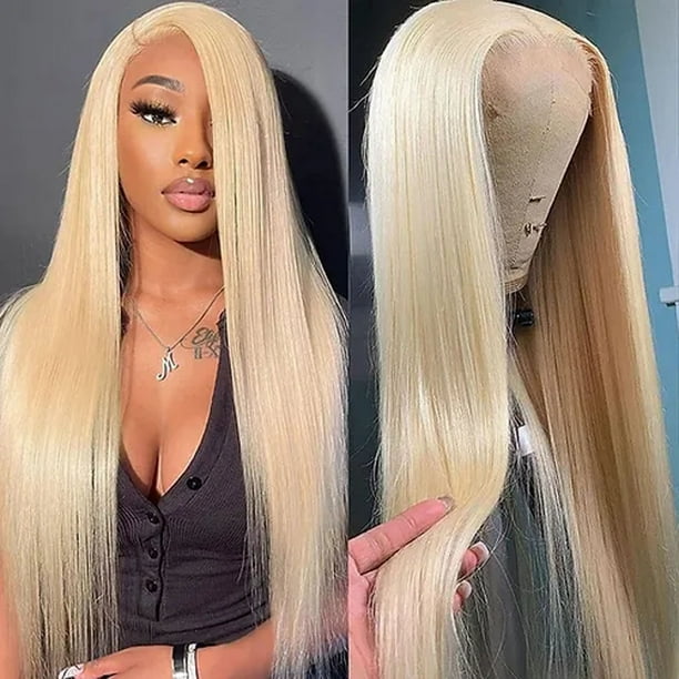 Pisexur Lace Front Wigs Human Hair Blonde Wig 80 Density Straight Wigs 613 Blonde Glueless Closure Straight Hair Dyeable Color Blonde Wig Wigs Human Hair on Clearance Walmart