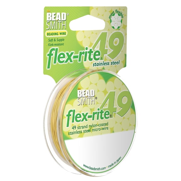 The Beadsmith Flex-Rite Beading Wire - 49-Strand, 0.018" (0.45 mm) Dia, Metallic Gold, 100 ft