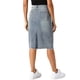 thumbnail image 3 of Faldas de mezclilla de cintura alta para mujer INSPIRE CHIC, con dobladillo sin terminar, hasta la rodilla, en gris azul, talla S, 3 of 6