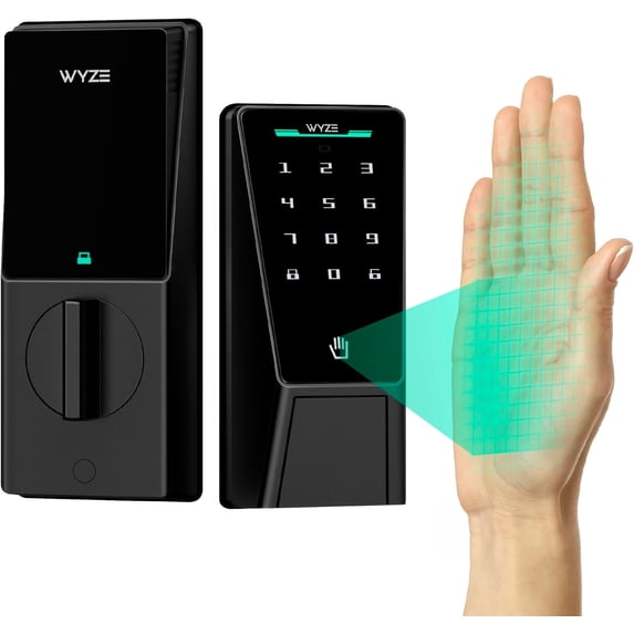 Restored Wyze Palm Lock, Smart Door Lock with Palm Vein Recognition, Keyless Entry Smart Locks for Front Door, Keypad, Auto Lock, Dual Battery, Wi-Fi, Works with Alexa & Google, IP53, Mechanical Key (Refurbished)