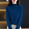 thumbnail image 4 of Merino Wool Sweaters for Women Long Sleeve Mock Neck Loose Pullover Tops Soft Warm Cozy Lightweight Wool Knit Sweater Dark Blue XL, 4 of 5