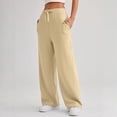 thumbnail image 2 of Fleece Lined Pants Women Wide Leg High Waisted Drawstring Baggy Sweatpants with Pockets Soft Cozy Slacks for Women Khaki XL, 2 of 4