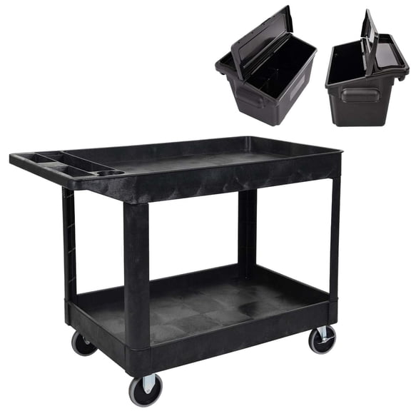 Luxor XLC11-B-OUTRIG 24.5" x 45.5" Heavy Duty Utility Tub Cart - Two Shelves with Outrigger Utility Cart Bins