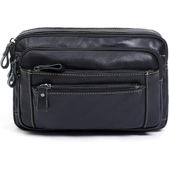 Fashion Genuine Leather Large Capacity Crossbody Chest Bag Multifunction Outdoor Sport Waist Bags for Men Black