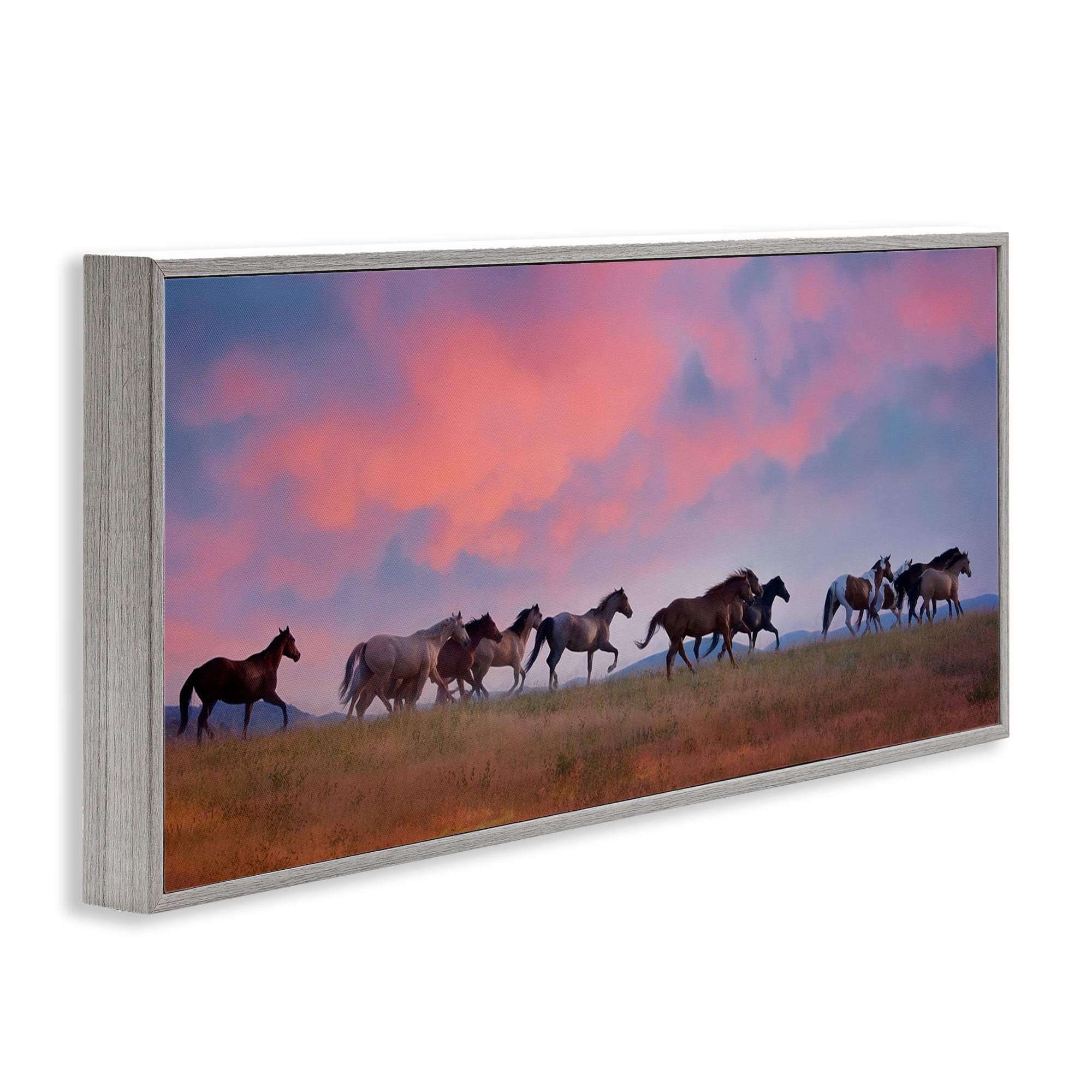 Stupell Industries Wild Horses at Sunset Animals & Insects Photography Gray Framed Art Print Wall Art, 30 x 13