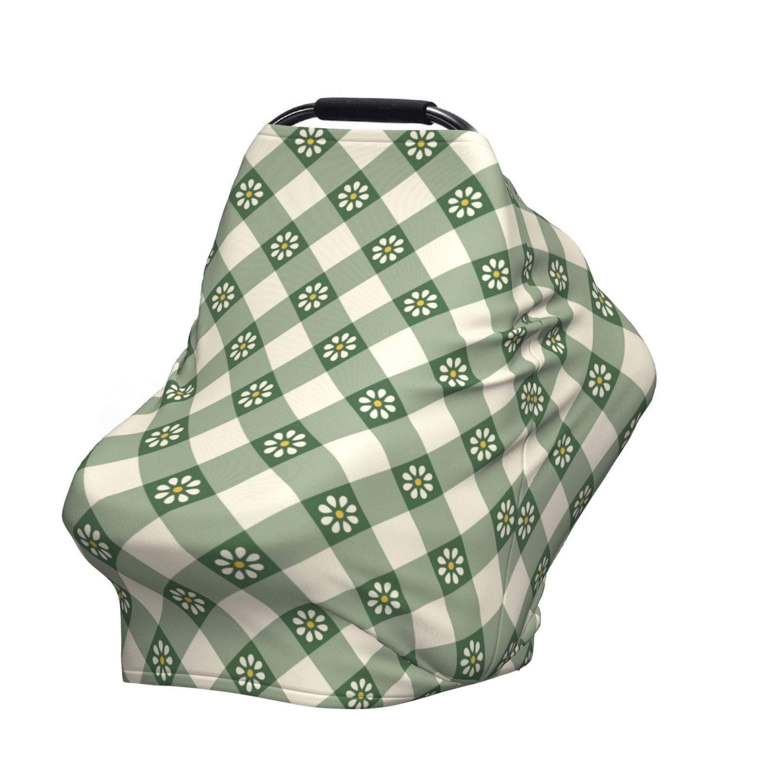 Fotbe Daisy Plaid Green Pattern Car Seat Covers for Babies, Nursing Breastfeeding Cover Infant Carseat Canopy, Soft Stretchy Carrier Cover
