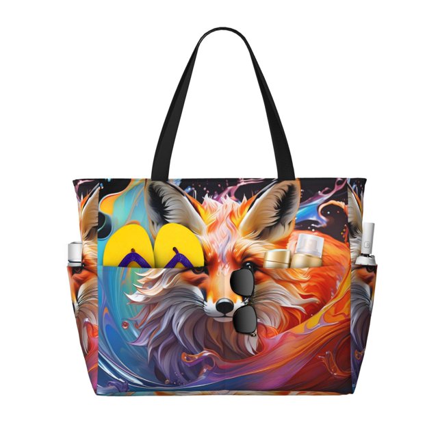 Fotbe Color Splash Fox Portrait Bolsa de Viaje para Playa - Resistente al Agua, Bolsa Tote de Gran Capacidad y Ligera con 7 Bolsillos para Mujeres y Hombres