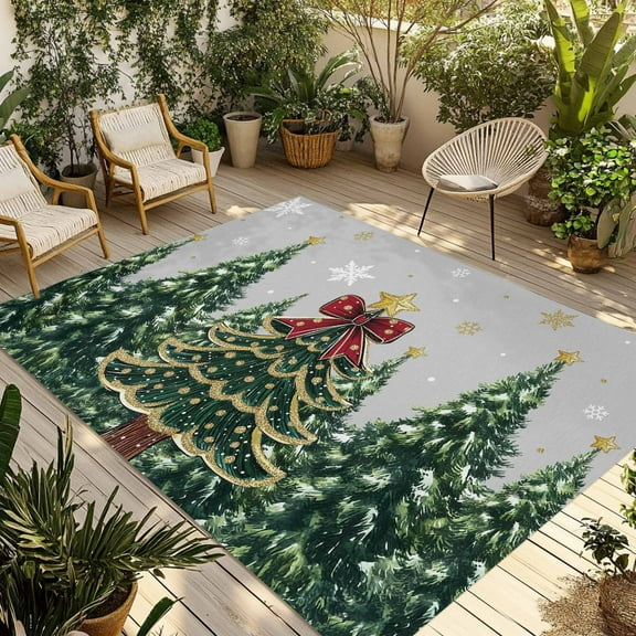 Fsddascl Grey Christmas Outdoor Rug for Patio/Deck/Porch, Non-Slip Large Area Rug 6 x 9 Ft, Snowflake Xmas Christmas Tree Indoor Outdoor Rugs Washable Area Rugs, Reversible Camping Rug Carpet Runner