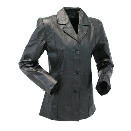 Black Lightweight Women's 3 Button Leather Coat