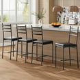 thumbnail image 2 of Modern Upholstered Bar Stools Set – Padded Seat, Backrest, Metal Frame, Footrest – Counter Height Dining Chairs for Kitchen Island, Restaurant, Home – Dark Coffee Gold Beads, 4-Pack, 2 of 7