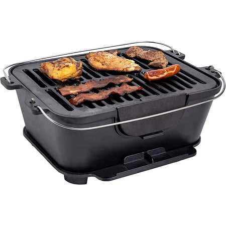 Bruntmor Pre-Seasoned Hibachi-Style Portable Cast Iron Charcoal BBQ Grill