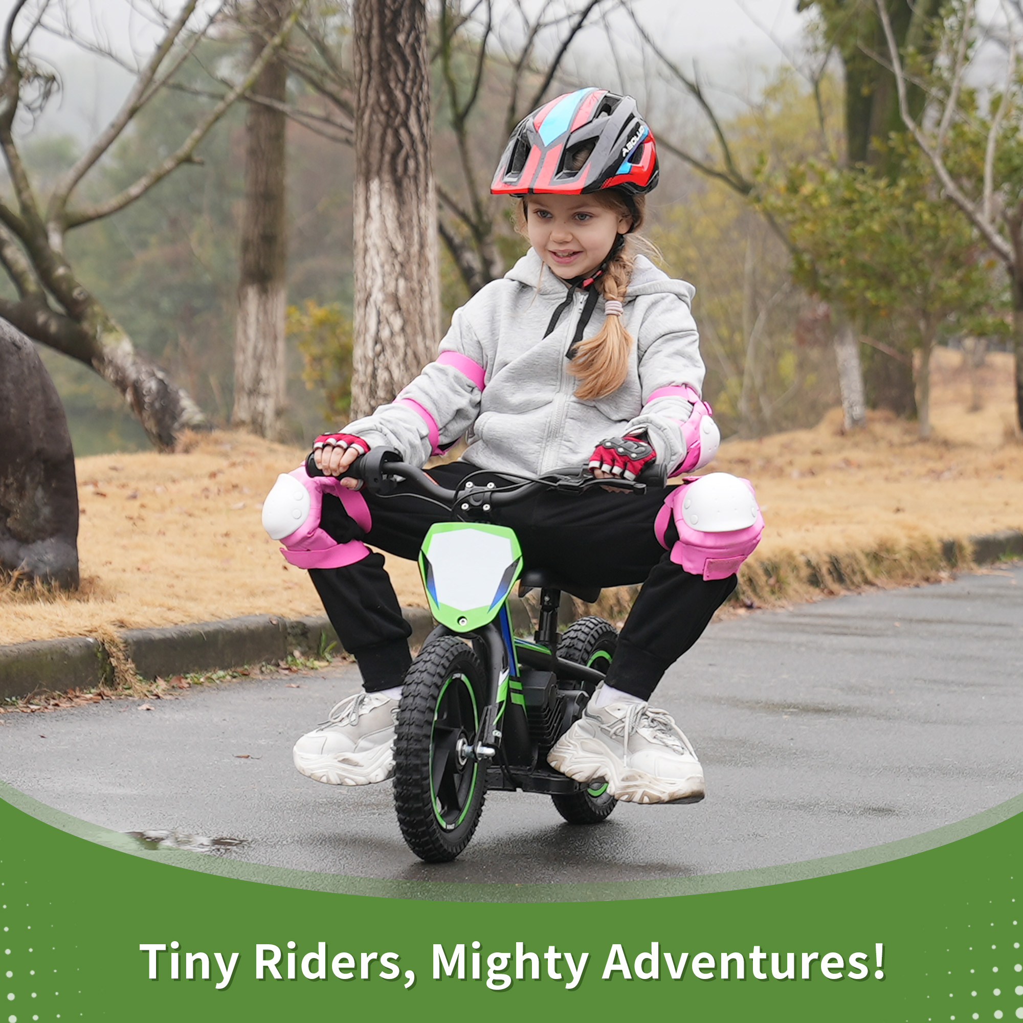 24V Electric Dirt Bike for Kids, Detachable Battery, 10MPH Max Speed, 12 inch Tires Fit Ages 3-6, Green