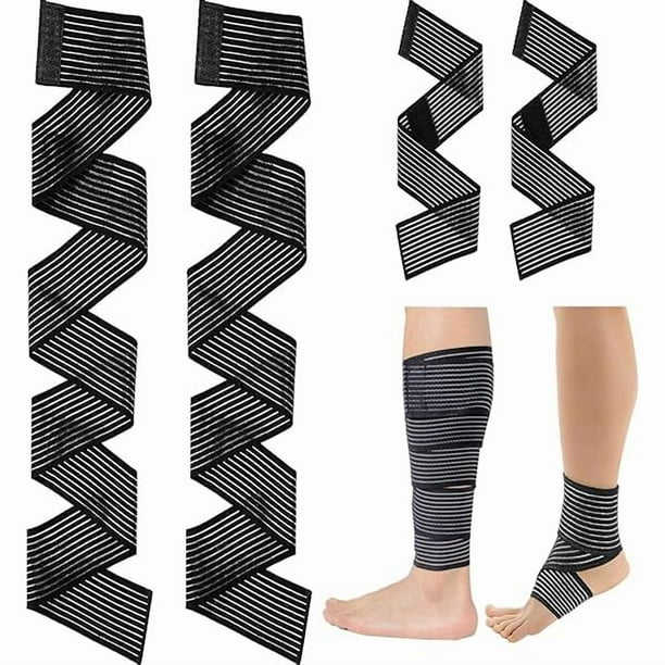 wonima44 4PCS Elastic Calf Compression Bandage Sleeve, Sport Leg Compression Wraps, Knee Brace Bands for Women and Men Ankle Elbow Wrist Replacement Black White, 2 Sizes(70cm, 180 cm)