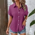 thumbnail image 6 of YDFCWXW Button Down Dressy Shirts for Womens Gauze Shirts Casual Short Sleeve Textured Collared Summer Work Blouse Clothes Purple, M, 6 of 8