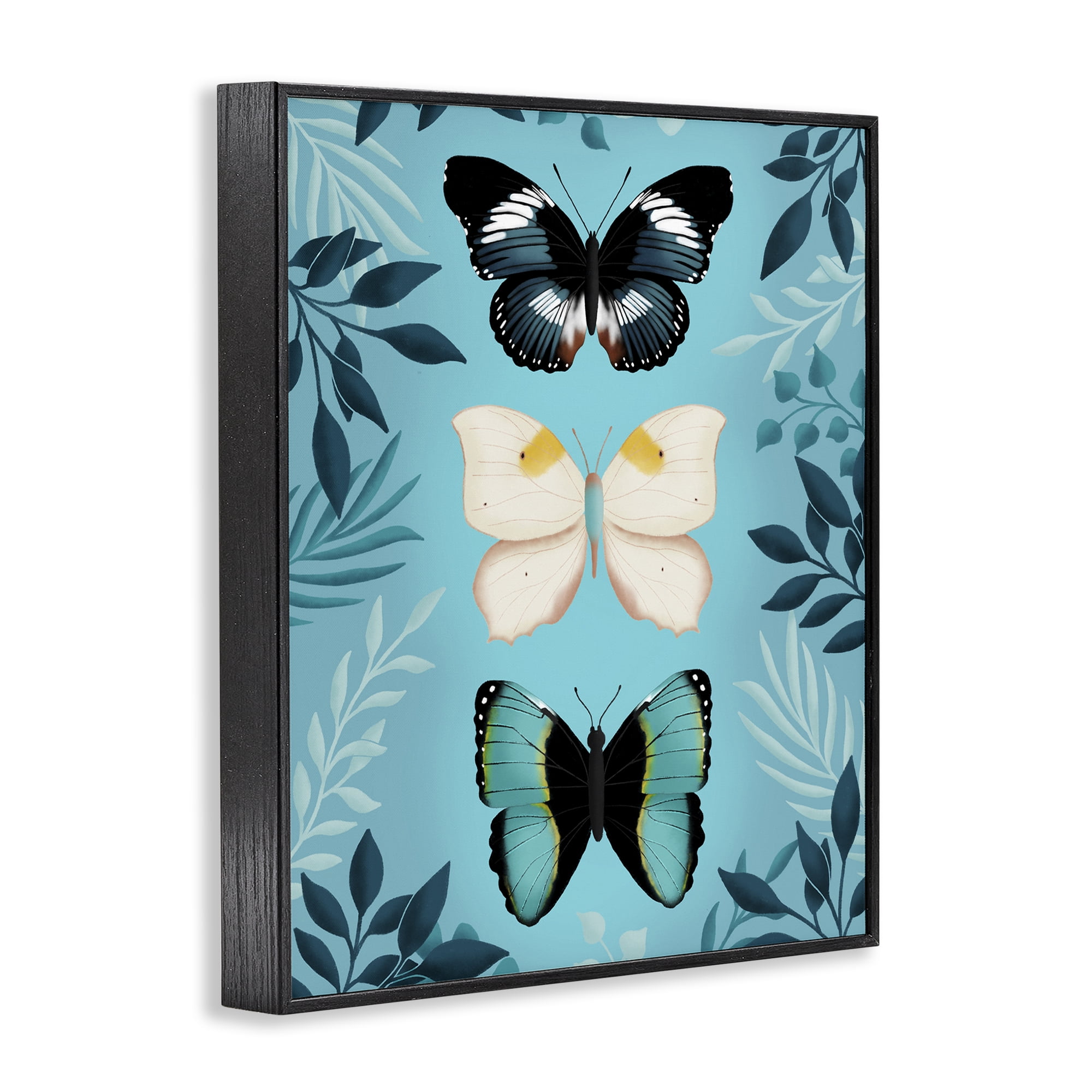 Stupell Industries Three Exotic Blue Butterflies Black Framed Giclee Art, design by Metka Hiti