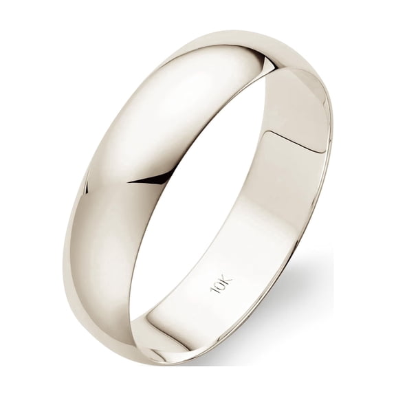 Men's 10K Solid Gold Wedding Band, 5mm, Classic Fit, High-Polish Ring, 10K White Gold (Stamped for Authenticity), Size 10