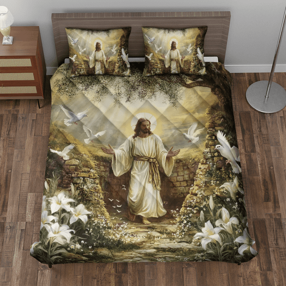 Lotusprinthandmade Christian Jesus Faith And Hope Quilt Bedding Set (Fold Hem) 5 Sizes (Made in Vietnam) (55x60), Faith-Inspired Quilt Bedding, Jesus-Themed Comforter Set