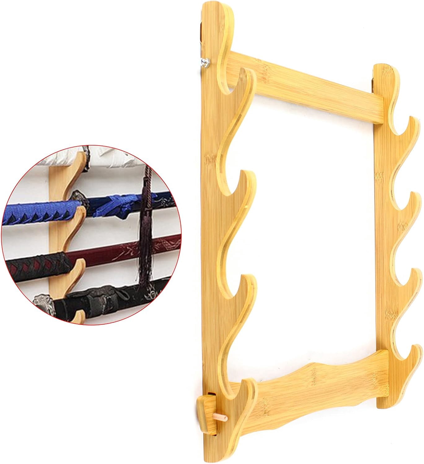 4 Wall Mount Wooden Rack Natural Wood Finish  Storage Shelf Holder