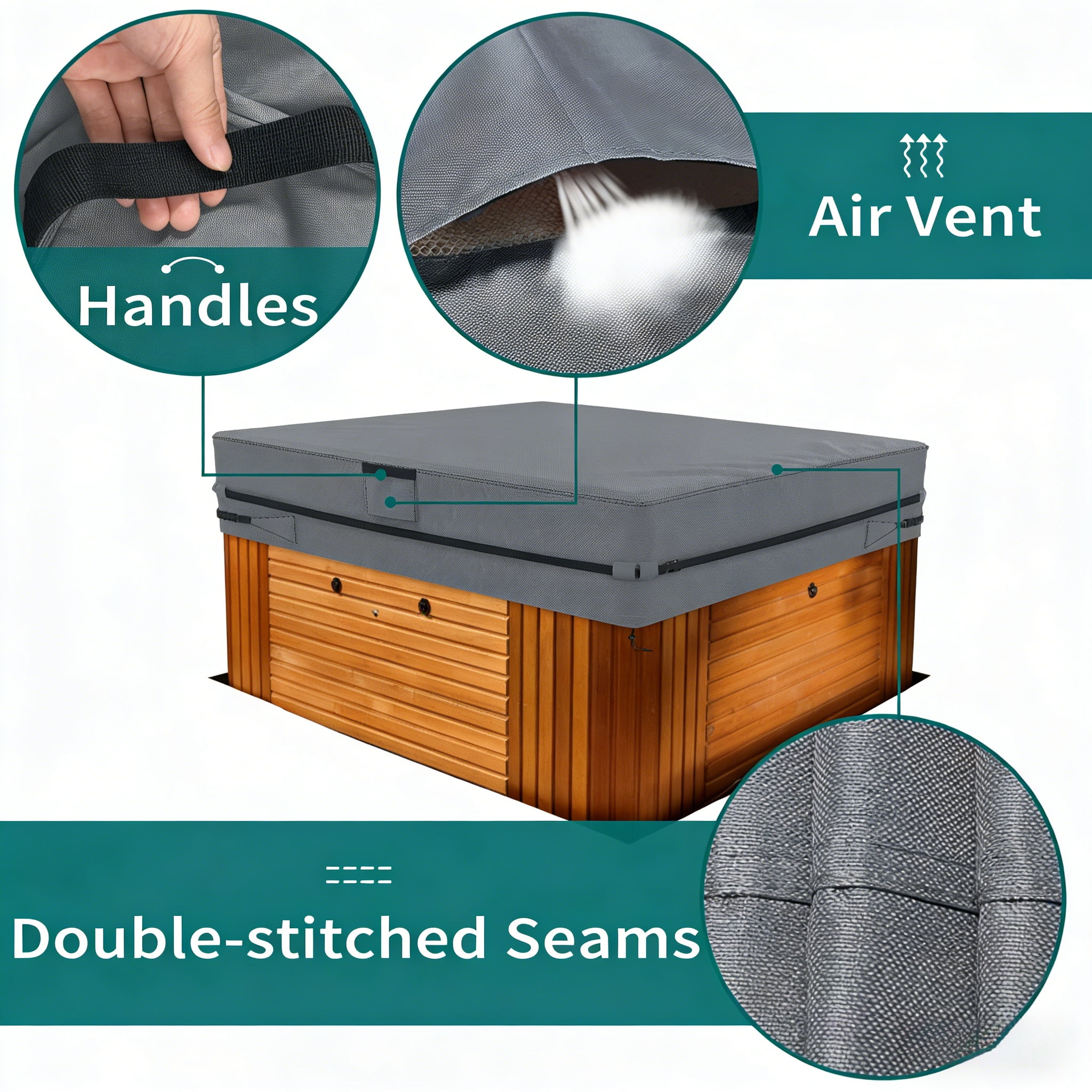Square Hot Tub Cover Waterproof, Heavy Duty Insulated Outdoor SPA Cover with Windproof Lock & Handles for Energy Saving, 87"x87"