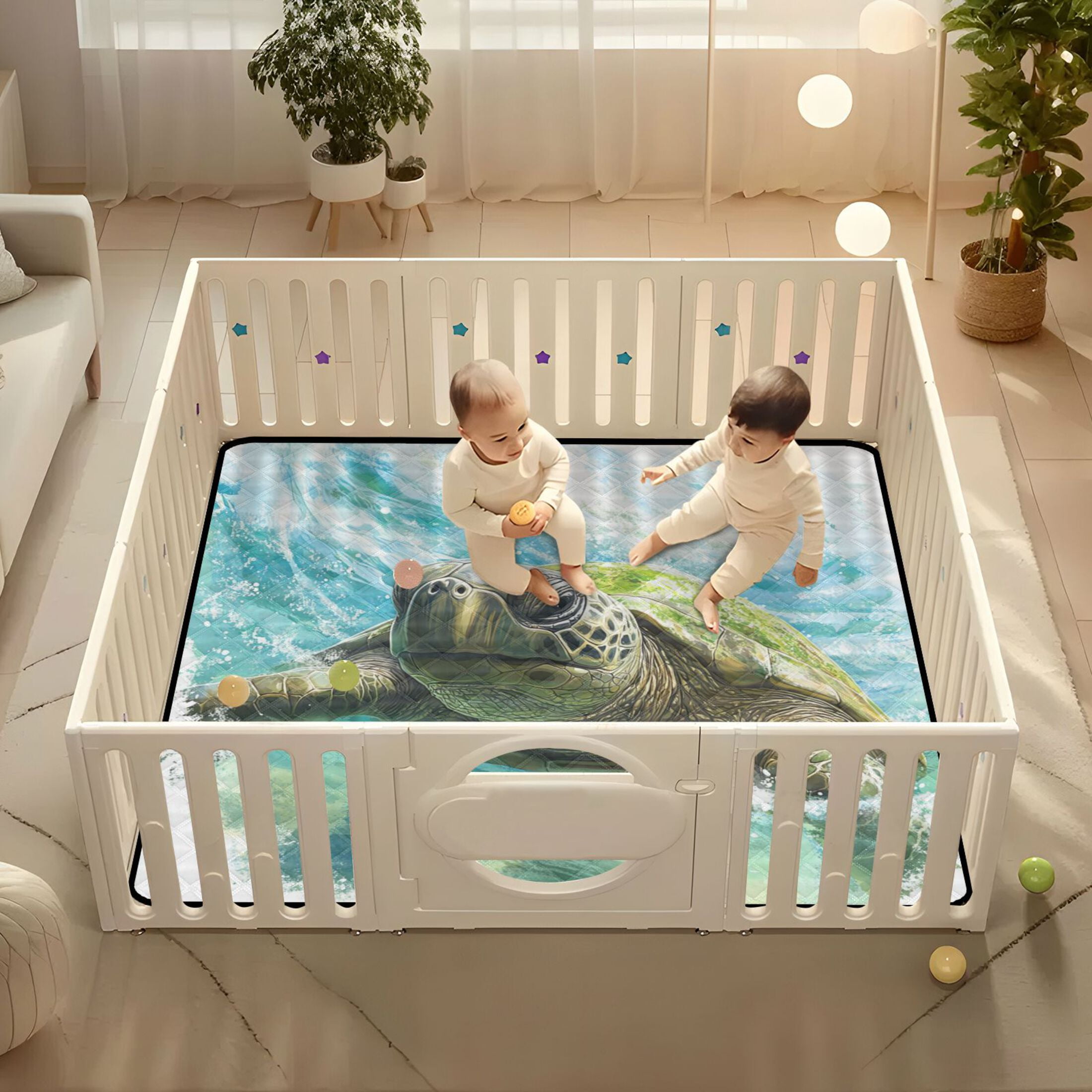 WOBOGO Great Turtle Baby Playmats Extra Large Waterproof Rollable Activity Pads for Toddlers 50×50inch