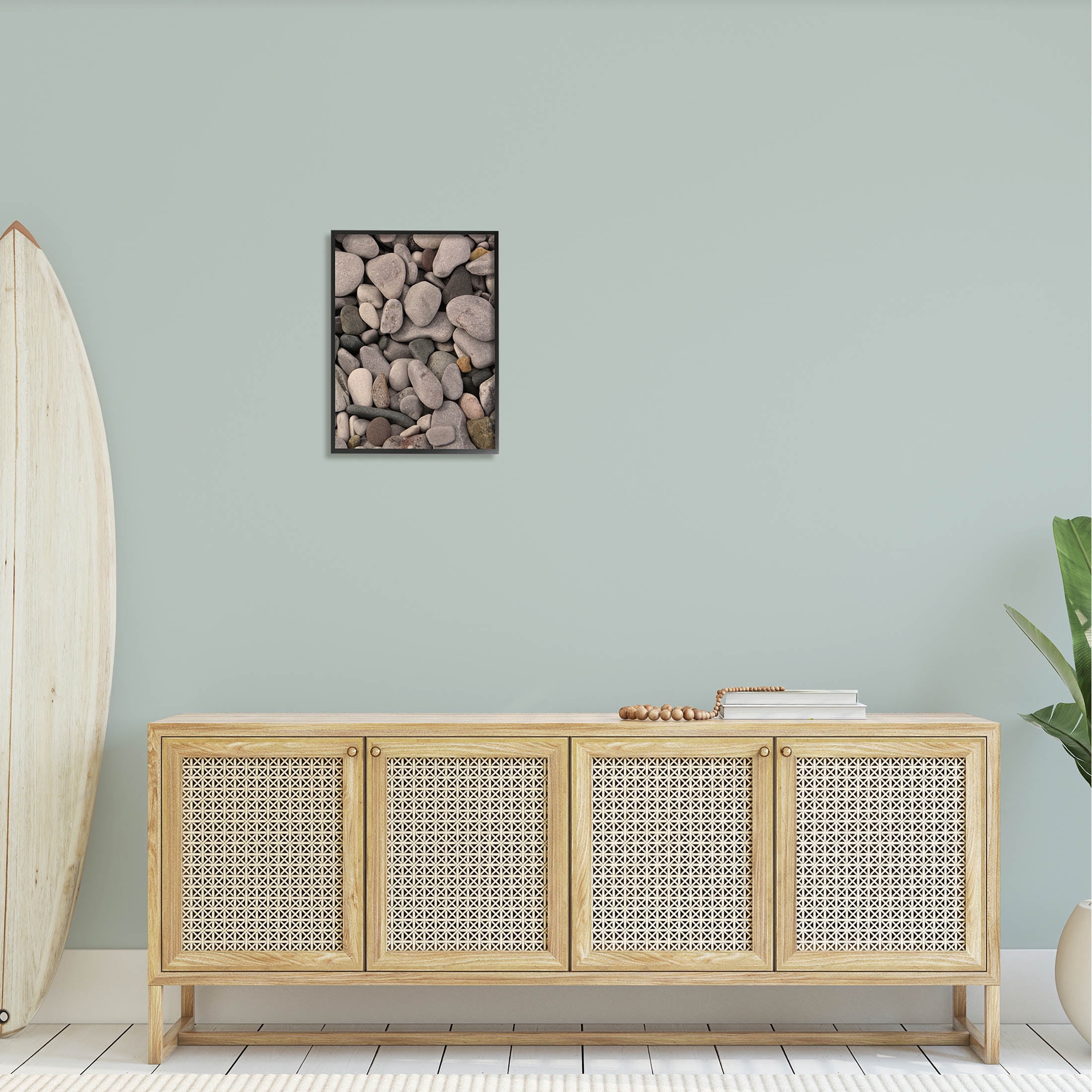 Various Beach Pebbles Composition Coastal Photograph Black Framed Art Print Wall Art