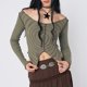 thumbnail image 3 of Camiseta Camisa ajustada para mujer Traje ajustado con estampado de remolinos y top corto (verde M) Ygjytge Verde T M para Mujer, 3 of 6