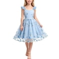 thumbnail image 2 of Girls Tulle Princess Dresses Trendy Embroidery Flower Lace Ruffle Spaghetti Gown for Pageant Wedding Birthday Party Graduation Dance Prom Blue 9-10 Years, 2 of 6